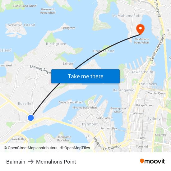 Balmain to Mcmahons Point map