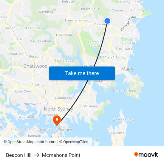 Beacon Hill to Mcmahons Point map