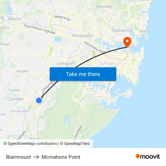 Blairmount to Mcmahons Point map