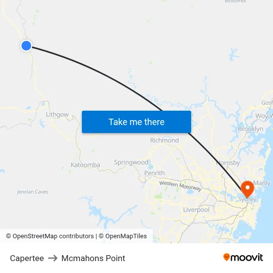 Capertee to Mcmahons Point map