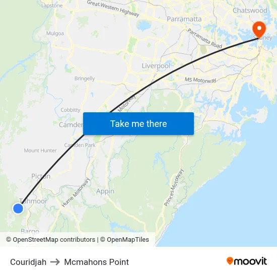 Couridjah to Mcmahons Point map