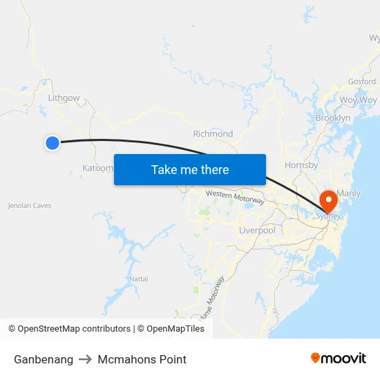 Ganbenang to Mcmahons Point map