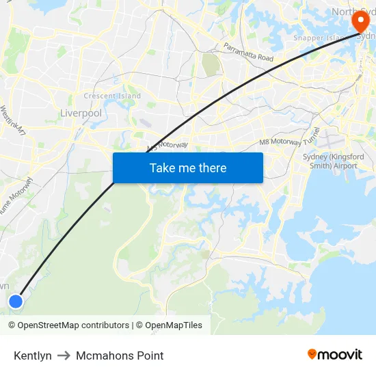 Kentlyn to Mcmahons Point map