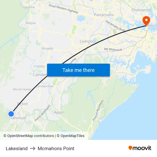Lakesland to Mcmahons Point map