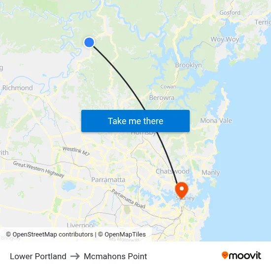 Lower Portland to Mcmahons Point map