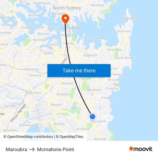 Maroubra to Mcmahons Point map