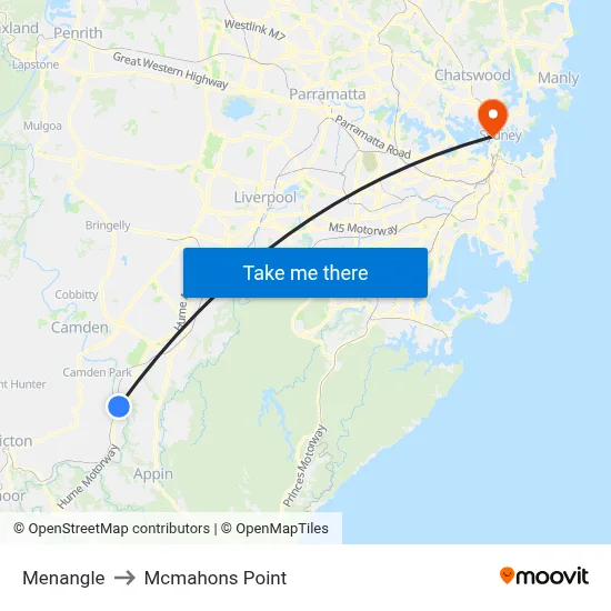 Menangle to Mcmahons Point map
