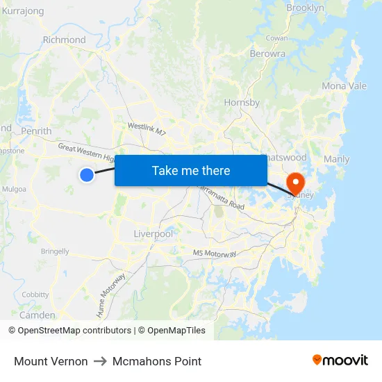 Mount Vernon to Mcmahons Point map