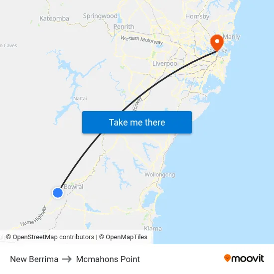 New Berrima to Mcmahons Point map