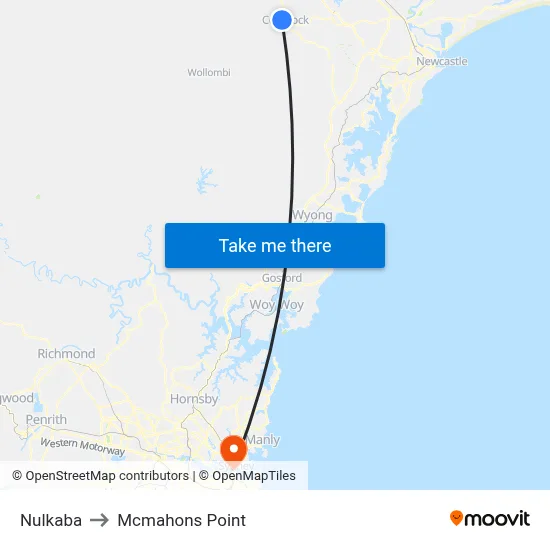 Nulkaba to Mcmahons Point map