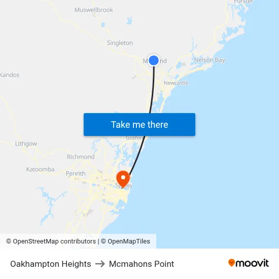Oakhampton Heights to Mcmahons Point map