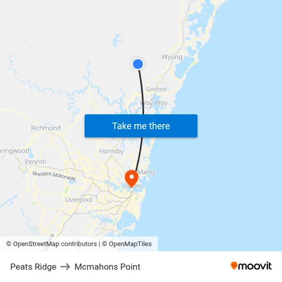 Peats Ridge to Mcmahons Point map
