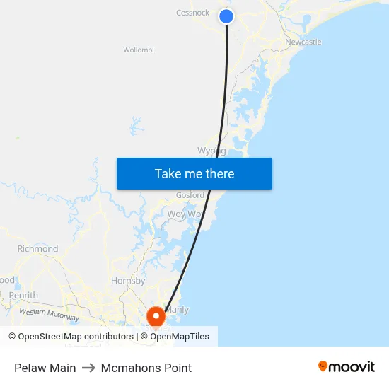 Pelaw Main to Mcmahons Point map