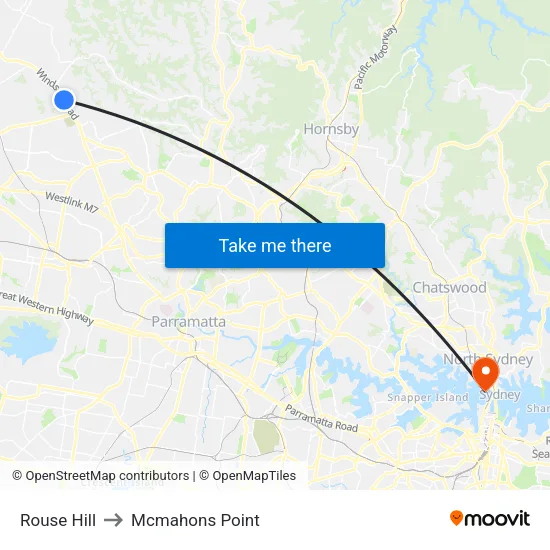 Rouse Hill to Mcmahons Point map