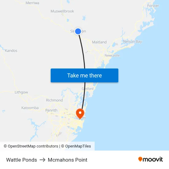 Wattle Ponds to Mcmahons Point map