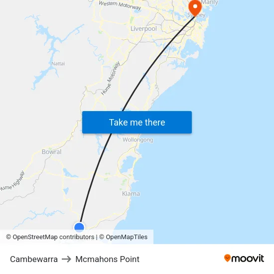Cambewarra to Mcmahons Point map