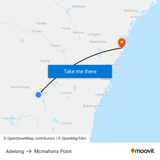 Adelong to Mcmahons Point map