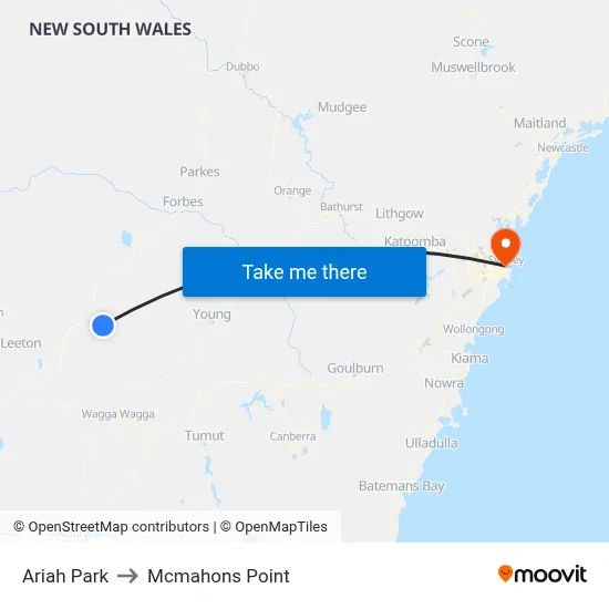 Ariah Park to Mcmahons Point map