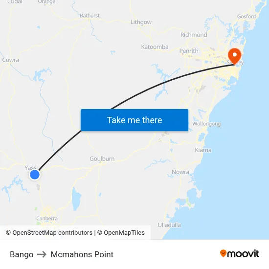 Bango to Mcmahons Point map