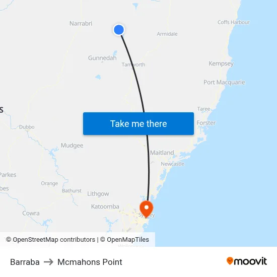 Barraba to Mcmahons Point map