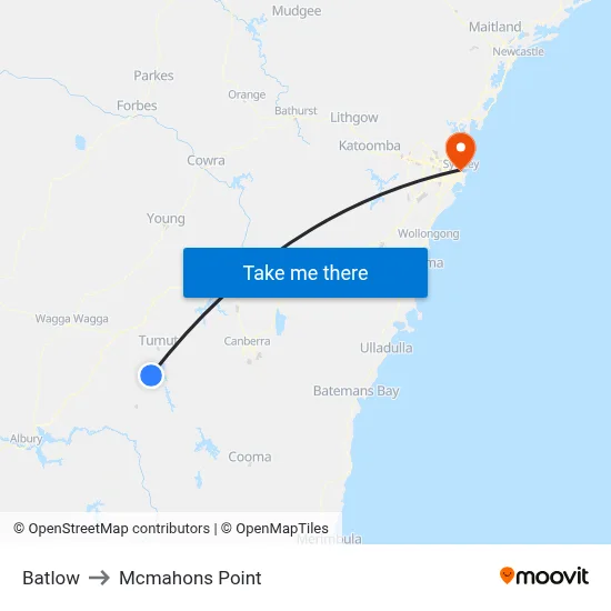Batlow to Mcmahons Point map