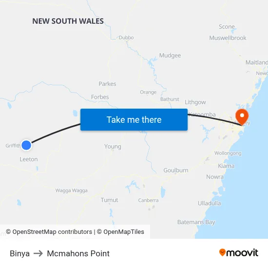 Binya to Mcmahons Point map
