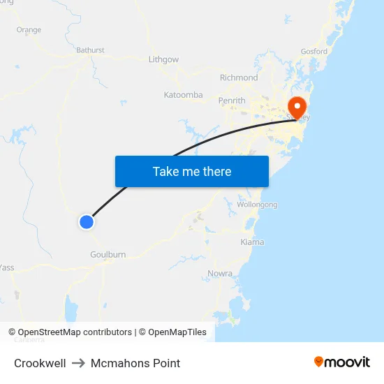 Crookwell to Mcmahons Point map
