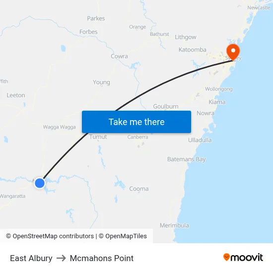 East Albury to Mcmahons Point map