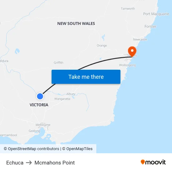 Echuca to Mcmahons Point map