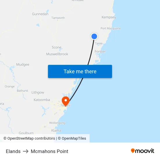 Elands to Mcmahons Point map