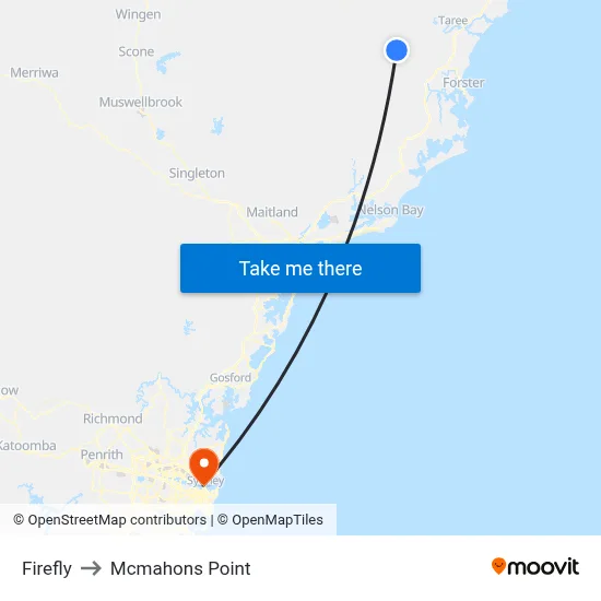 Firefly to Mcmahons Point map