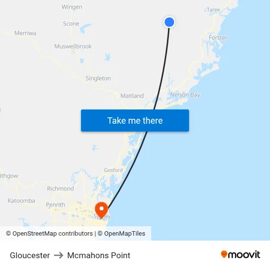 Gloucester to Mcmahons Point map