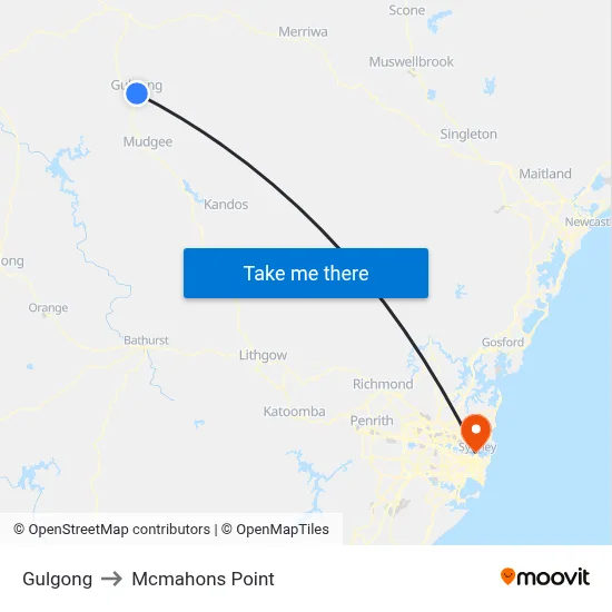 Gulgong to Mcmahons Point map
