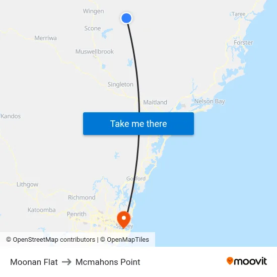 Moonan Flat to Mcmahons Point map