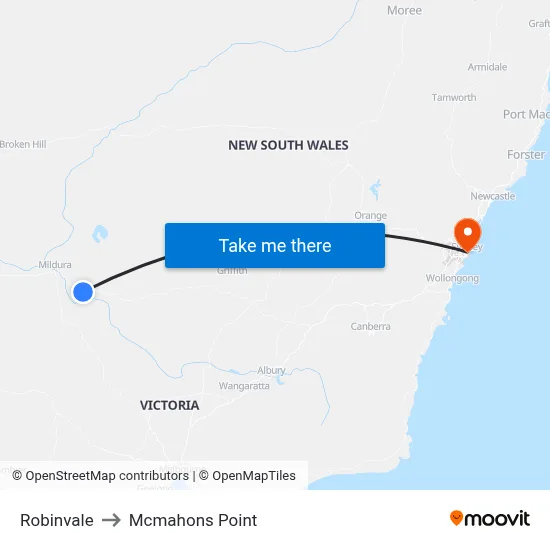 Robinvale to Mcmahons Point map