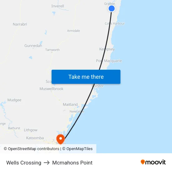 Wells Crossing to Mcmahons Point map
