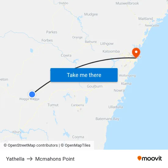 Yathella to Mcmahons Point map