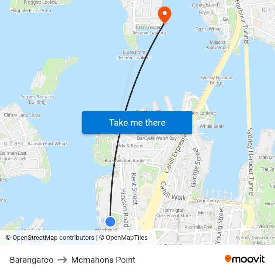 Barangaroo to Mcmahons Point map