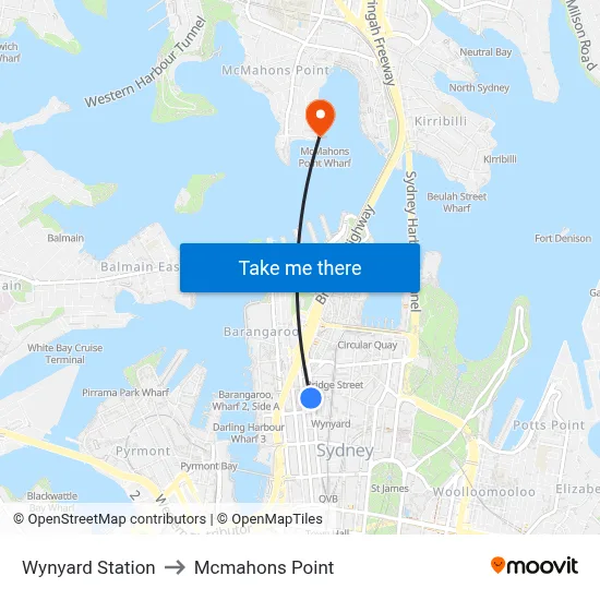 Wynyard Station to Mcmahons Point map
