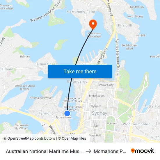 Australian National Maritime Museum to Mcmahons Point map