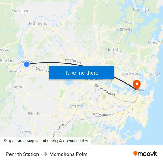 Penrith Station to Mcmahons Point map