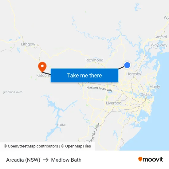 Arcadia (NSW) to Medlow Bath map
