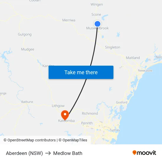 Aberdeen (NSW) to Medlow Bath map