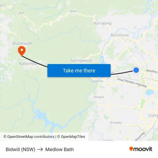 Bidwill (NSW) to Medlow Bath map