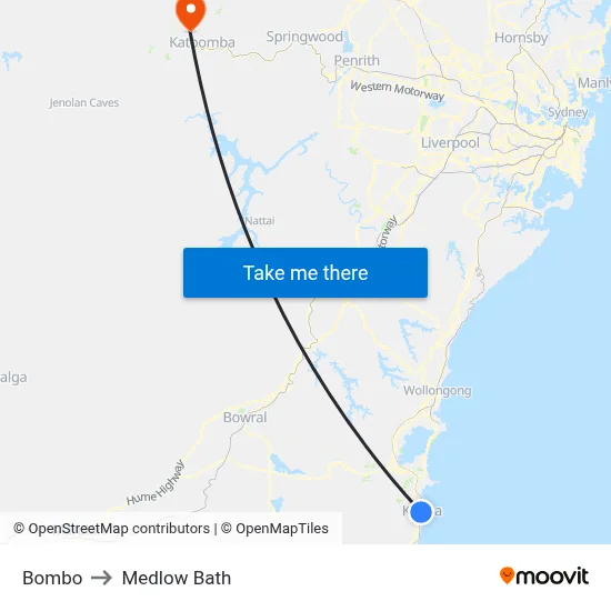 Bombo to Medlow Bath map