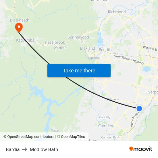 Bardia to Medlow Bath map