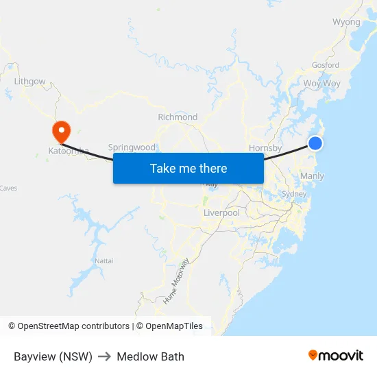 Bayview (NSW) to Medlow Bath map