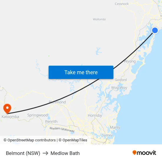 Belmont (NSW) to Medlow Bath map