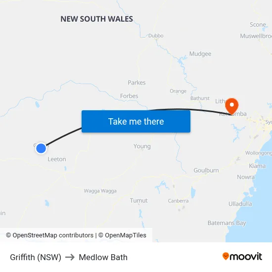 Griffith (NSW) to Medlow Bath map
