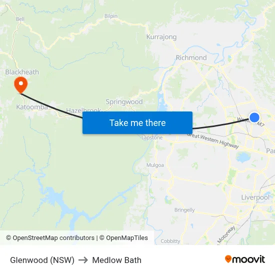 Glenwood (NSW) to Medlow Bath map